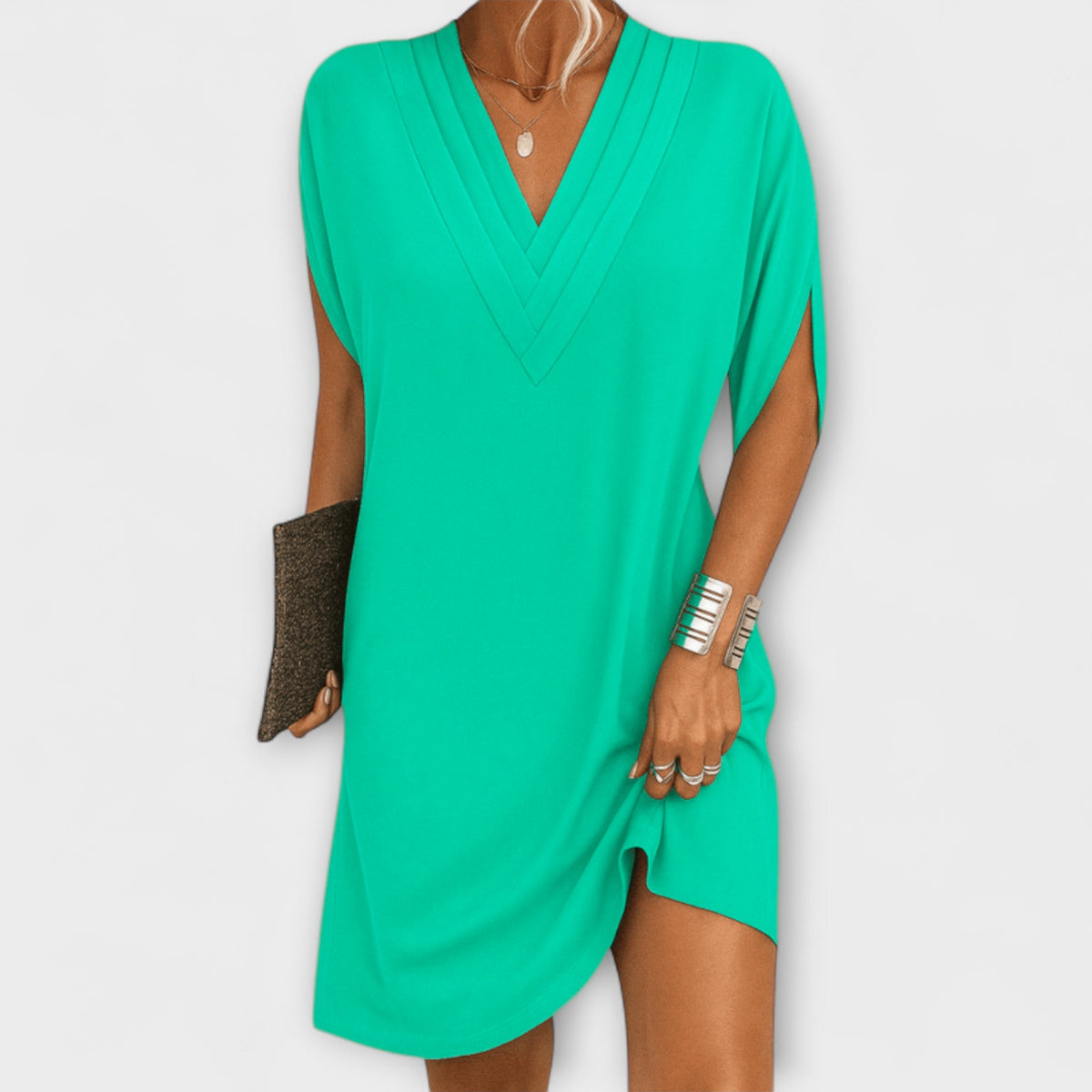 Adeline - Robe d'Été Vert Olive à Col V