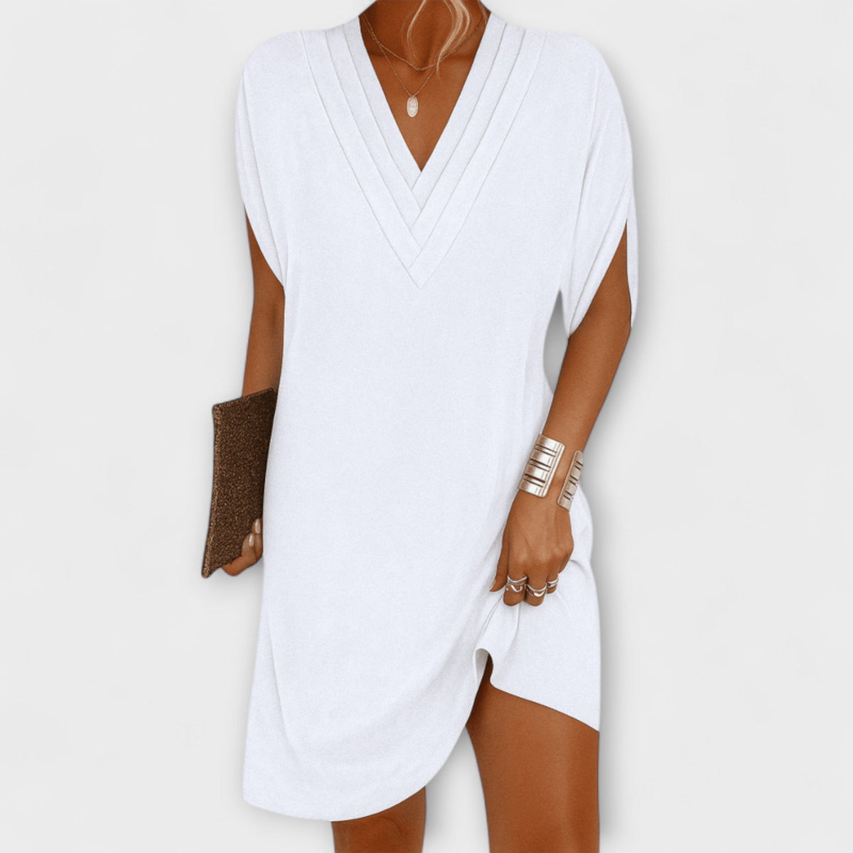 Adeline - Robe d'Été Vert Olive à Col V