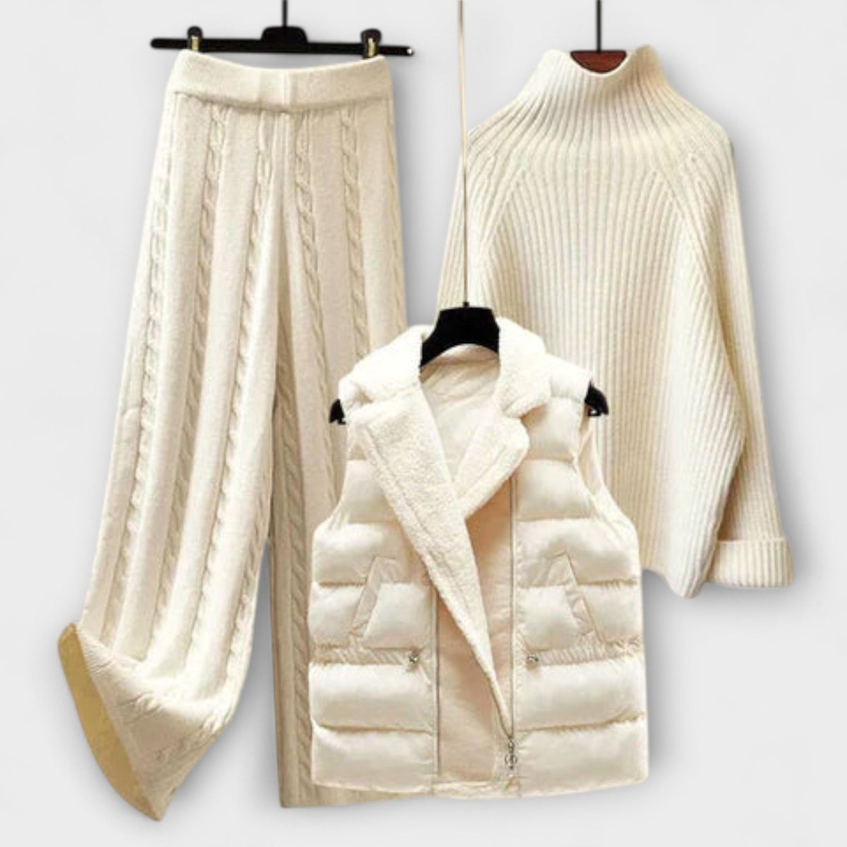 Sasha - Ensemble Tricoté Crème avec Gilet