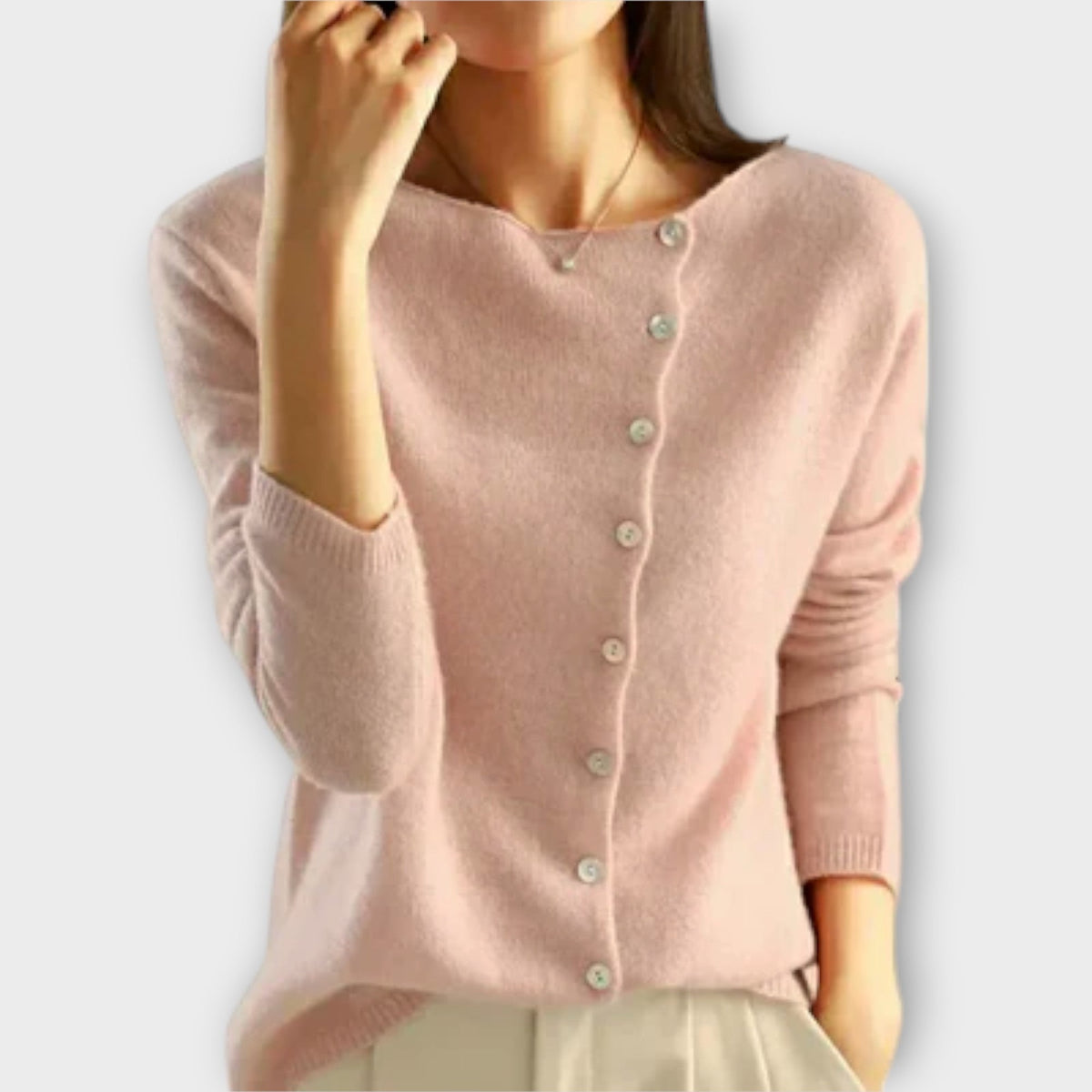 Paige - Cardigan Confortable Gris à Boutons