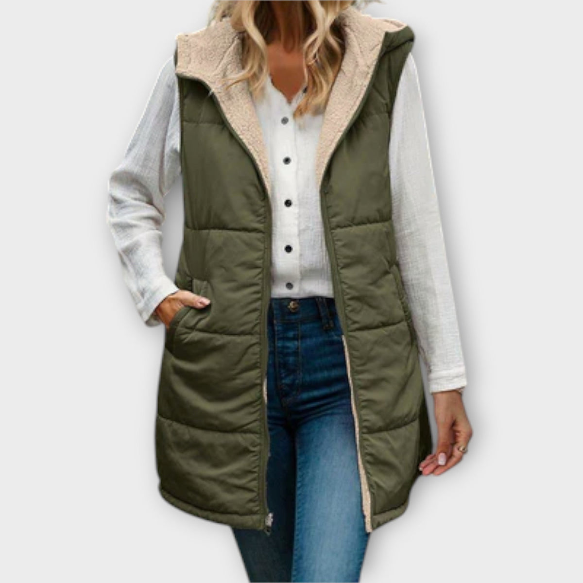 Margaret - Doudoune Sans Manches Vert Olive