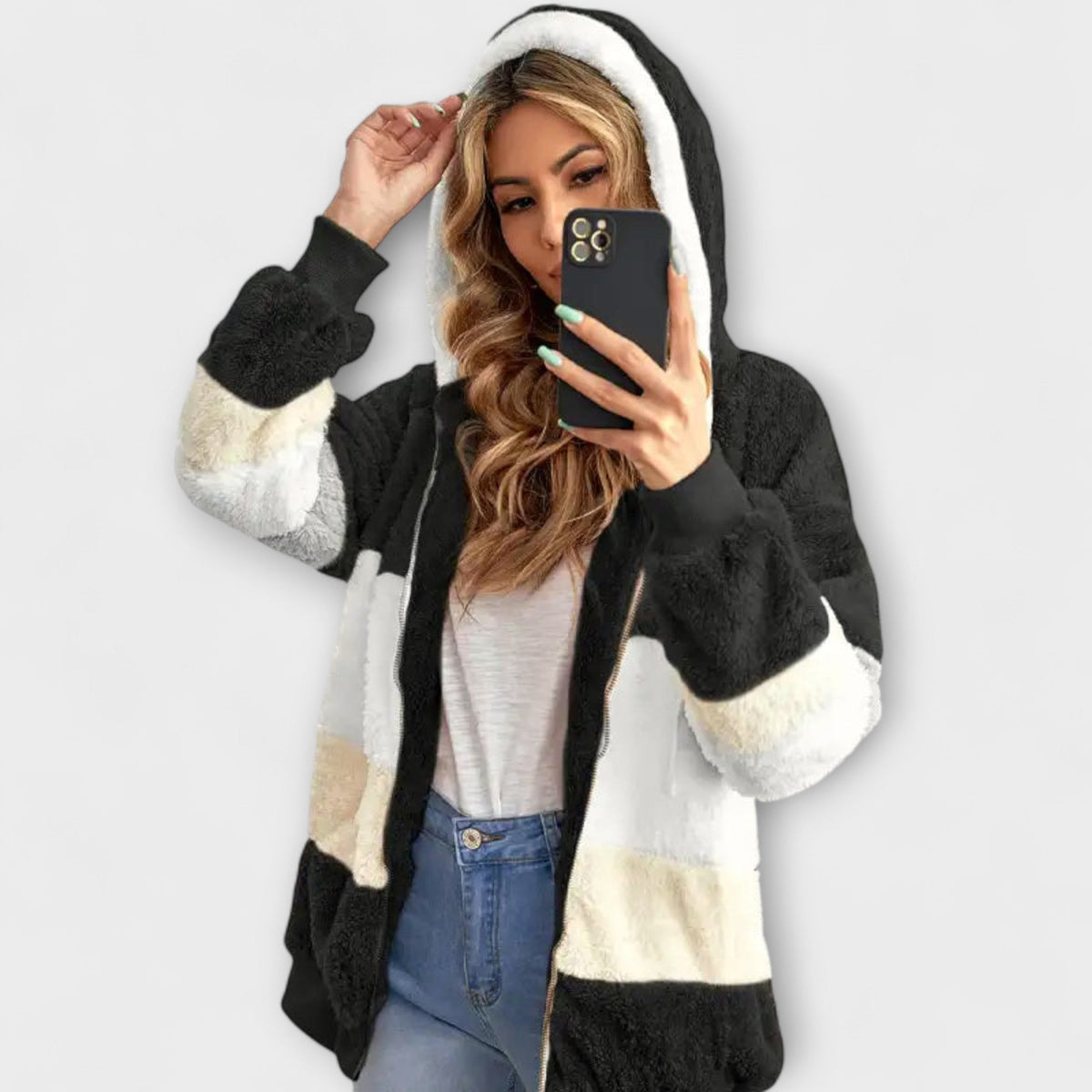 Erika - Doudoune Douillette Beige Color-Block
