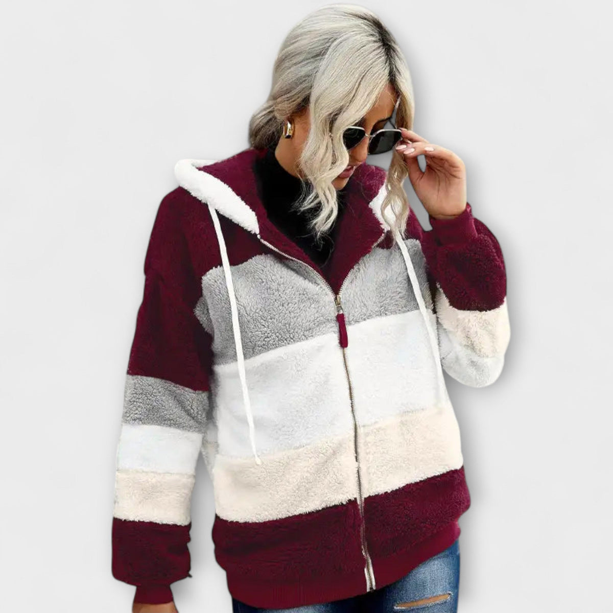 Erika - Doudoune Douillette Beige Color-Block