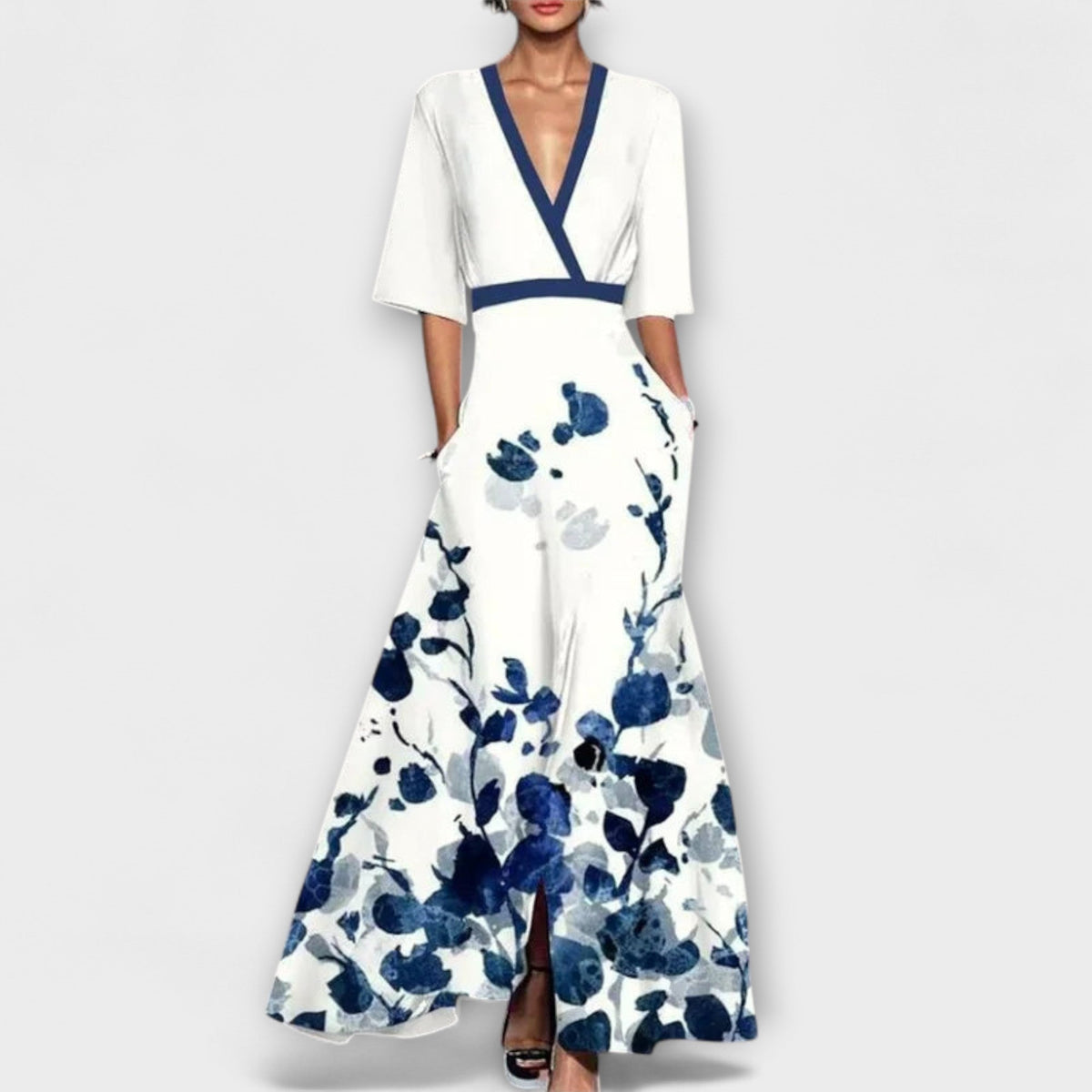 Alma - Robe Blanche et Bleue à Motif Floral